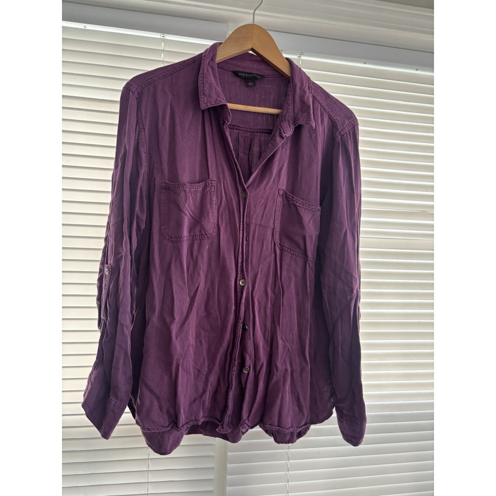 Rock & Republic Button‎ Up Shirt Womens XL Lightweight Casual Utility Top Purple